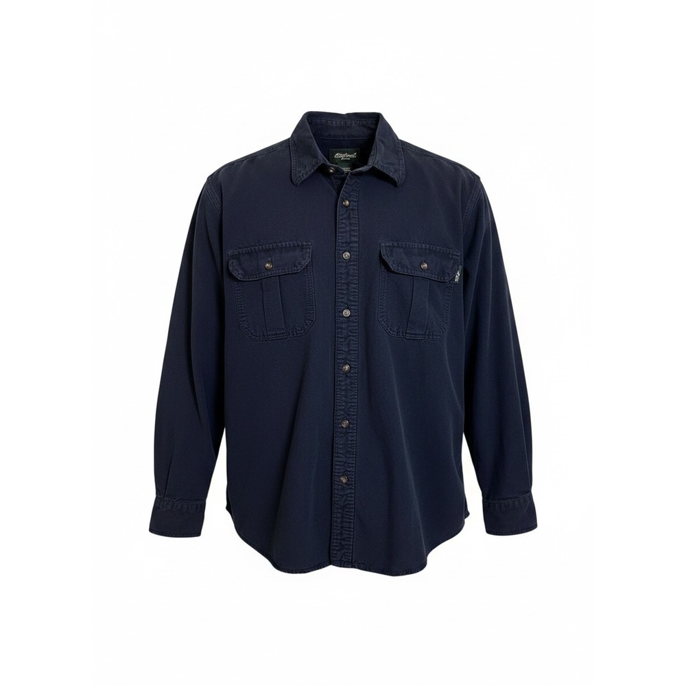 Eddie Bauer Mens Navy Blue 100% Cotton Long Sleeve Button Down Work Shirt Large